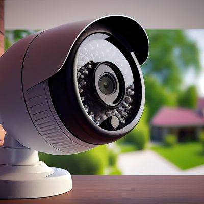 modern home insurance security concept, monitoring with difital camera in backyard, based on AI generative